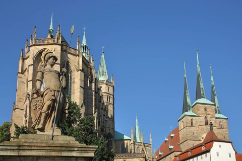 Minerva Fountain, Gothic UNESCO Cathedral and Gothic Church of St Severus, sculpture of Minerva