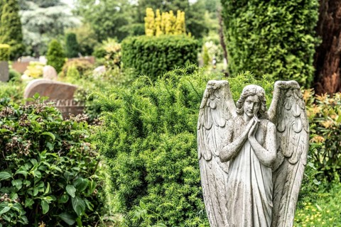 Cemetery, old gravestone, angel figure, North Rhine-Westphalia, Germany, Europe