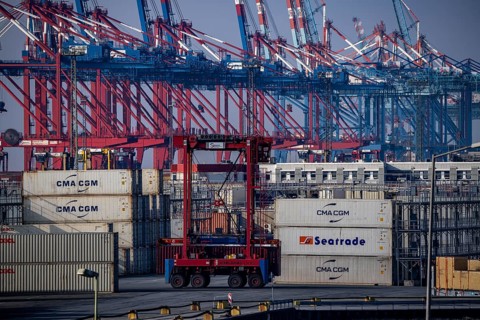 Container terminal in the seaport of Bremerhaven, Eurogate Container Terminal with almost 50