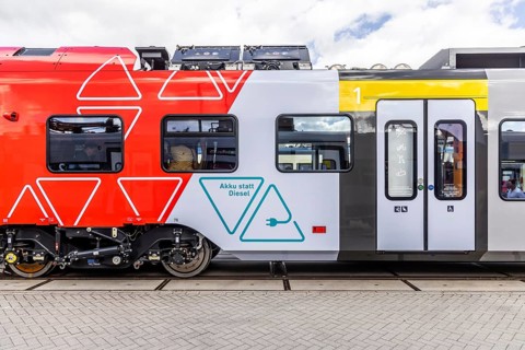 FLIRT Akku 3 XXL BEMU from the manufacturer Stadler Rail. Battery instead of diesel. InnoTrans 2024