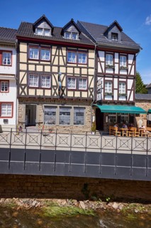 Historic half-timbered houses in the pedestrian zone of the old town centre of Bad Münstereifel,