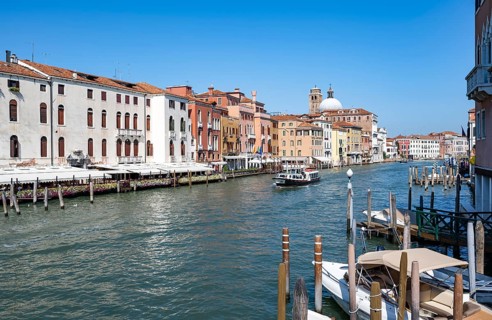 Grand Canal, back dome of the church Chiesa di San Simeon Piccolo, Venice, Veneto, Italy, Europe