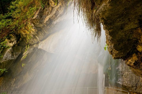 The Giessbach Waterfall on the Mountain Side in Long Exposure in Brienz, Bern Canton, Switzerland,