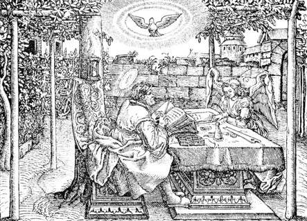 First illustration from Luther's 1534 translation of the New Testament, Evangelist with halo,