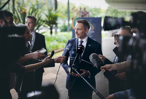 Christian Lindner (FDP), Federal Minister of Finance, photographed during a press statement after a