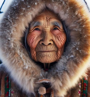 Portrait of an old woman of the Eskimo, the indigenous Inuit, AI generated, AI generated
