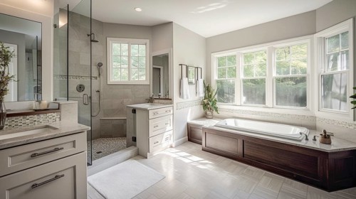 Luxurious custom bathroom upgrade interior, generative AI, AI generated