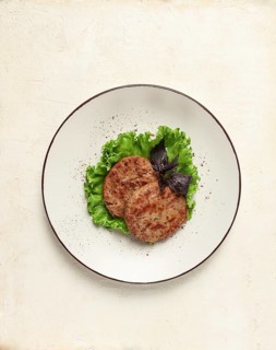 Fried beef patties, top view, no people
