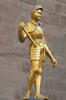 Monument with golden sculpture to Margrave George the Pious, knight, armour, Margrave George