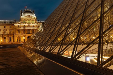 Glass pyramid at the Louvre Museum, Paris, Ile de France, France, Paris, Ile de France, France,