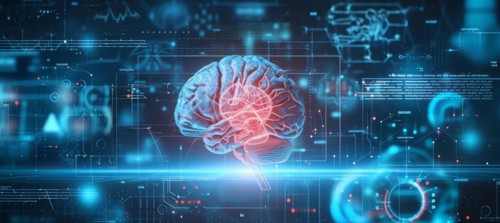 Concept of neural science, brain computer AI interface, scan, brain neurology and neural network,