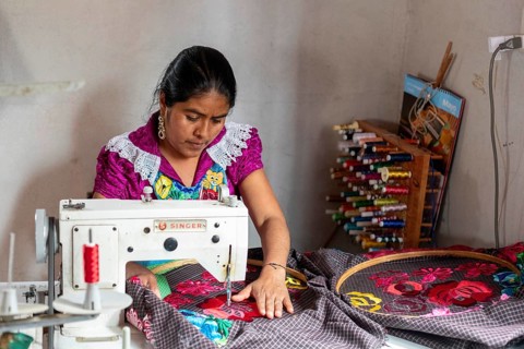 San Miguel del Valle, Oaxaca, Mexico, Epifania Hernandez Garcia makes elaborate aprons, worn by