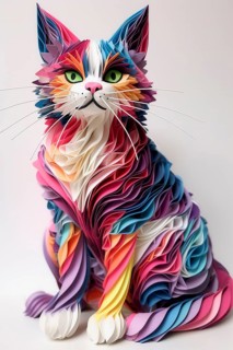 Imaginary cat in fantasy multicolored paper style, AI Generated
