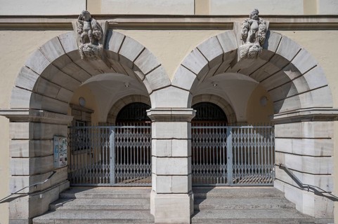Main entrance with two archways of the Dürer-Gymnasiumm, built in 1833 under King Ludwig I, Sielstr