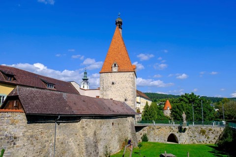 Linzertor and city wall, Freistadt, Mühlviertel region, Upper Austria, Austria, Europe