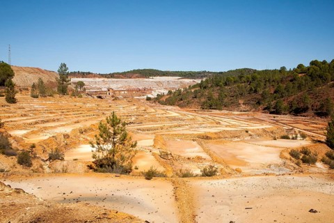Lunar like despoiled landscape opencast mineral extraction in the Minas de Riotinto mining area,
