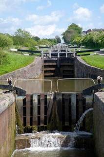 Caen Hill flight of locks on the Kennet and Avon canal Devizes, Wiltshire, England, United Kingdom,