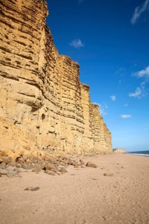 Sandstone cliffs and beach West Bay, Bridport, Dorset, England, UK