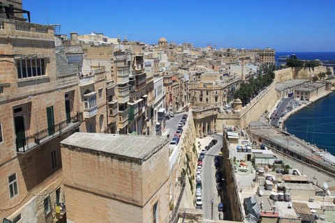 Historic buildings on the Grand Harbour waterfront in Valletta, Malta, Europe