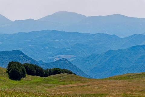 Mountain landscape in the Umbrian-Marche Apennines around Monte Vettore and the Monti Sibillini