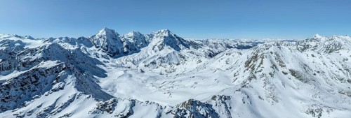 Aerial view, snow-covered mountain landscape, view of Ortler, Monte Zebrù, Königsspitze in the