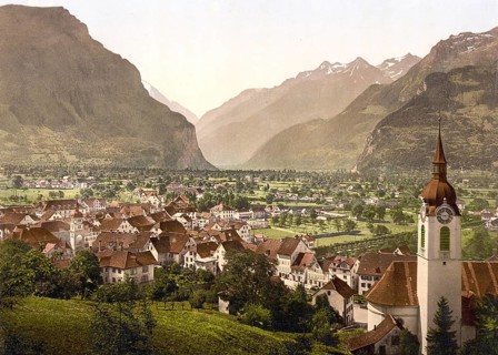 Altdorf, General view, Vierwaldstaettersee, Switzerland, Historical, digitally restored
