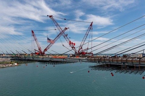 Detroit, Michigan USA -15 June 2024, The last deck section has been put in place on the Gordie Howe