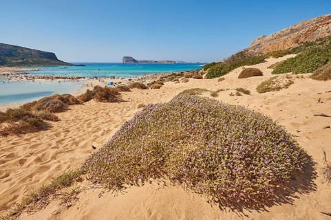 Landscape of the Balos Lagoon with Cape Tigani and Imeri Gramvousa, Gramvousa, Crete, Greece,