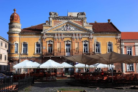 Building The house with the lions at Piata Unirii, Unification Square, Timisoara, Timisoara, Banat,