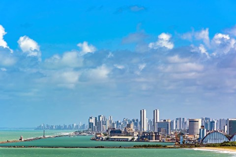 View of the port and city of Recife in Pernambuco with its skyscrapers facing the sea, Recife,