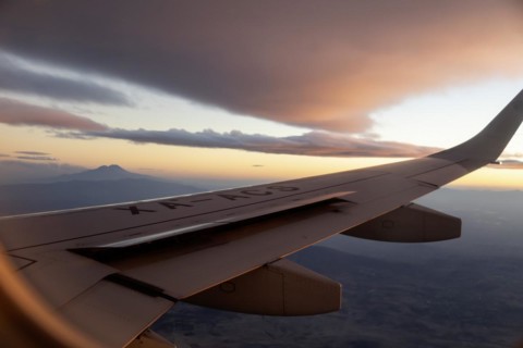 Mexico City, The spoilers on an AeroMexico Connect Embraer ERJ-190 are deployed as the airliner