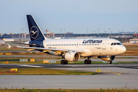 A Lufthansa Airbus A319 aircraft with the registration D-AILE at the airport in Frankfurt, Germany,