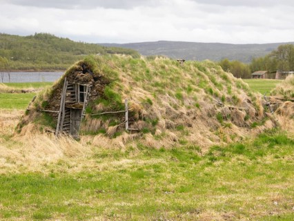 Sami indigenous people's traditional dwellings in open, air museum, May, Finnmark, Norway, Europe
