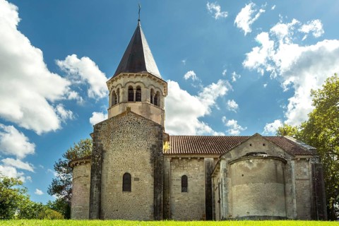 Biozat. Saint-Symphorien Romanesque Church on the road of painted churches in Bourbonnais. Allier.