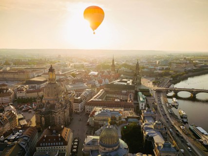 Historic Old Town with sights, Church of Our Lady, Brühl's Terrace, Terrassenufer, Elbe, steamboats
