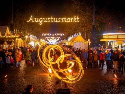 Christmas market on the main street in Dresden Neustadt, Dresden, Saxony, Germany, Europe