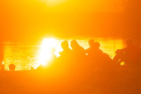 Summer evening at the Blue Wonder on the Elbe, Dresden Loschwitz, Dresden, Saxony, Germany, Europe