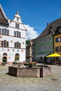 The town hall on the market square in the historic old town centre of Staufen im Breisgau,