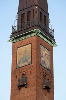 Tower of the Scandic Palace Hotel with mosaics, on City Hall Square, Copenhagen, Denmark, Europe