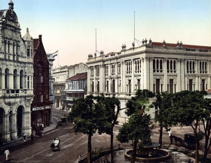 Singapore, Chartered Bank Buildings, Battery Road, historic, digitally restored reproduction from a