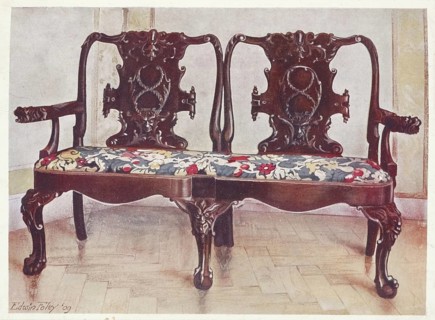 Furniture around the turn of the century 1900, Carved walnut darby and Joan settee (1910, 1911),