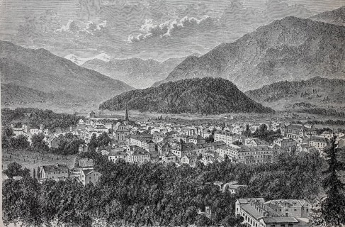 The town of Ischl, Bad Ischl, in Austria, in 1880, Historical, digital reproduction of an original