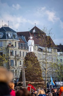 Burning of the Böög, a snowman doll, symbol of winter, Sechseläuten or Sächsilüüte, Zurich Spring