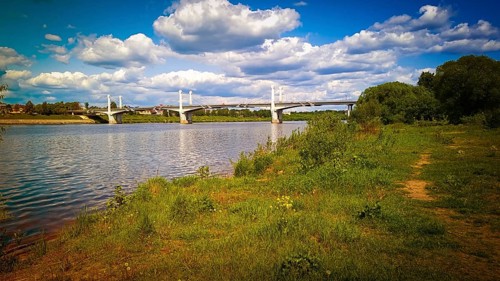 City of Kimry-Savelovo, Tver region, bridge over the Volga river, mobile photo