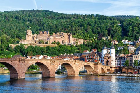 Castle, Neckar River and Old Bridge in Heidelberg, Germany, Europe