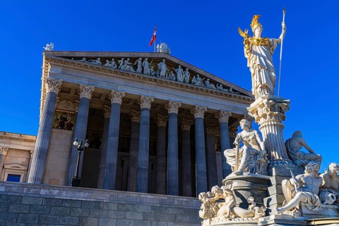 Pallas-Athena Fountain, The goddess of wisdom, holding a spear in her left hand, the goddess of