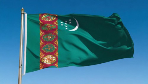 The flag of Turkmenistan flutters in the wind
