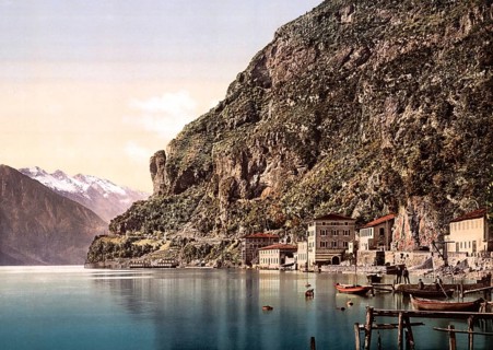 The Ponale Street, Riva, Lake Garda, Italy, Historical, digitally restored reproduction from a 19th