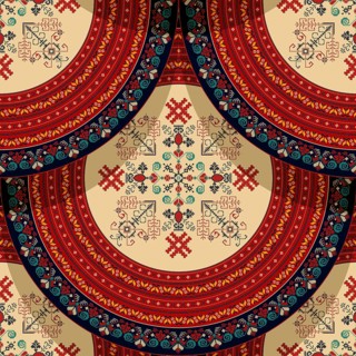Seamless Latvian embroidery circular pattern, vector template for your design