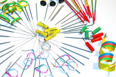 Sparklers, Bengal light, in different variations, grey and colourful, and different small